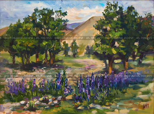 Altai landscape. Oil painting on canvas by artist Inna Prityazhnyuk. Стоковая иллюстрация, иллюстратор Сергей Пристяжнюк (Serg Zastavkin) / Фотобанк Лори