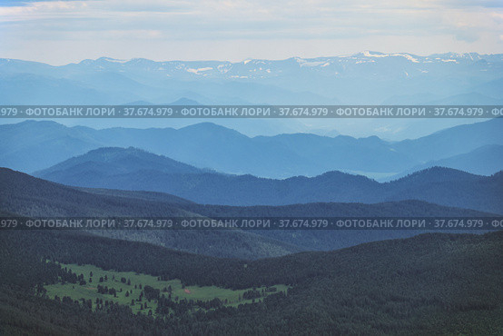 Altai mountain landscape. View from Mount Sarlyk to the west. Стоковое фото, фотограф Сергей Пристяжнюк (Serg Zastavkin) / Фотобанк Лори