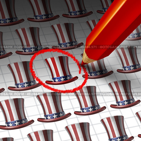 American candidate choice concept and United States election symbol as a red pencil selecting a political party hopeful as an icon for presidential democratic campaign by the voters. Стоковое фото, агентство Ingram Publishing / Фотобанк Лори