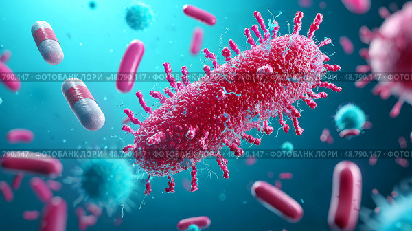AMR Antimicrobial resistance. Стоковое AI-изображение, AI-художник Anastasy Yarmolovich / Фотобанк Лори