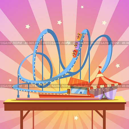 Amusement park cartoon. Amusement park cartoon with retro style rollercoaster on abstract background vector illustration . Стоковая иллюстрация, агентство Ingram Publishing / Фотобанк Лори