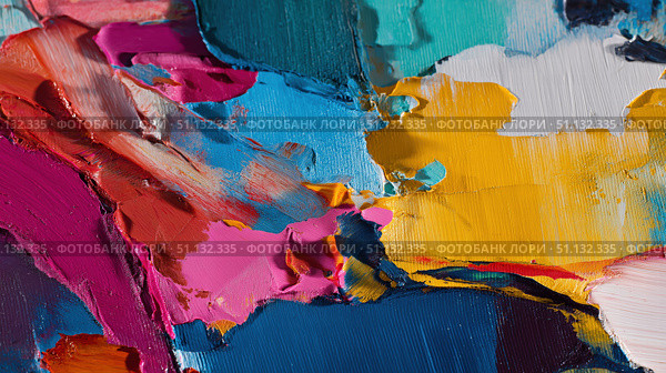 An Abstract Exploration of Color and Texture Revealed Through Thick Brushstrokes and Vibrant Pigments in Modern Painting Artistry. Стоковое AI-изображение, AI-художник Башкирова Анна / Фотобанк Лори