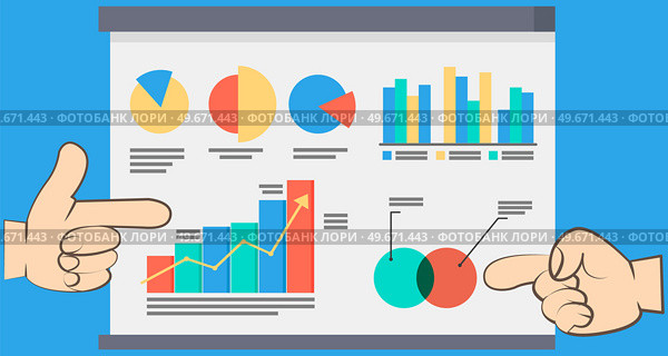 Analytical data of accounting for growth and fall. Hands pointing to business diagram graph chart. Presentation board with digital indicators in different forms. Statistics change graphs and pie chart. Analytical data of accounting for growth and fall. Hands pointing to business diagram graph chart. Стоковая иллюстрация, агентство Ingram Publishing / Фотобанк Лори