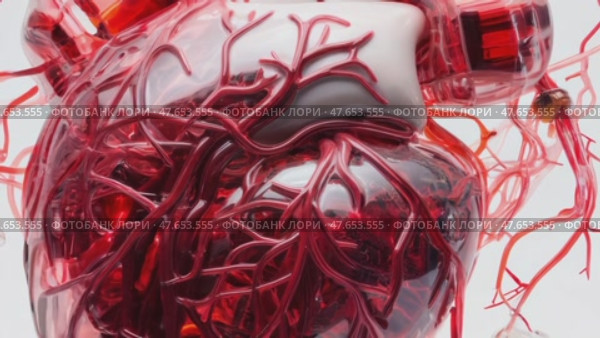 Anatomically correct human heart with venous system, realistic model. 3D illustration for medical applications, educational sites, websites. Стоковое AI-видео, аниматор ALLA YURTAYEVA / Фотобанк Лори