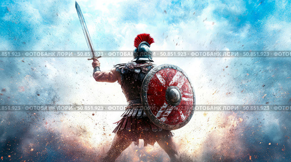 Ancient Warrior's Uprising: A Gladiator's Fight for Freedom, A Symbol of Courage and Resilience in the Face of Adversity. Стоковое фото, фотограф Данила Большаков / Фотобанк Лори