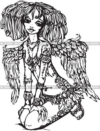Angel girl with tattoo on her body - illustration is made in anime style. Стоковая иллюстрация, агентство Ingram Publishing / Фотобанк Лори