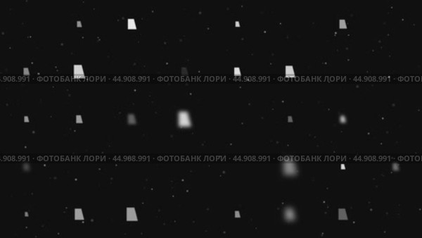 Анимация шаблона, состоящая из равномерно расположенных символов-трапеций разного размера и непрозрачности. Анимация прозрачности и размера. Бесшовная закольцованная анимация в формате 4k на черном фоне со звездами. Стоковое видео, видеограф Карпенко Алексей / Фотобанк Лори