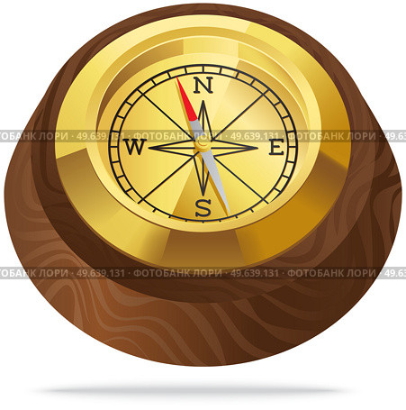 Antique retro style metal and wood compass device with arrows for determining cardinal points and orientation. Main navigation item for any ship captain, attribute of sea travel, measurement object. Antique retro style metal and wood compass device for determining cardinal points and orientation. Стоковая иллюстрация, агентство Ingram Publishing / Фотобанк Лори