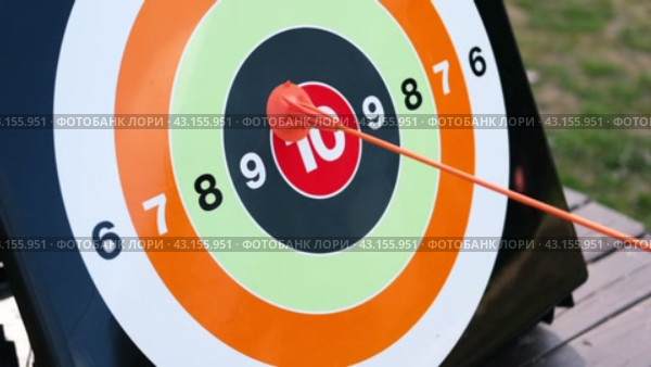 Archery targets. The arrow hits 10. Success target customer online marketing consultants. Dartboard arrow hitting in center. Business achievement concept. Straight to the aim symbol. Goal, shot, hit. Стоковое видео, видеограф Марина Демидюк / Фотобанк Лори