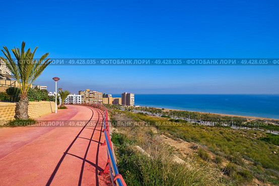 Arenals del Sol Beach in Elche Elx of Alicante in Costa Blanca at Spain aerial view. Стоковое фото, агентство Ingram Publishing / Фотобанк Лори