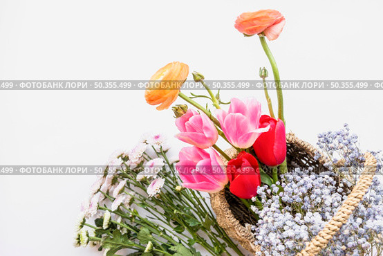 arrangement flowers basket white background. Стоковое фото, агентство Ingram Publishing / Фотобанк Лори
