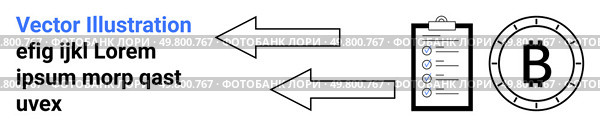 Arrows pointing at checklist, cryptocurrency symbol, and text. Ideal for workflow optimization, process mapping, business planning, task management, cryptocurrency, technology, and digital marketing. Efficient Business Communication with Checklist, Arrows, and Cryptocurrency Symbol. Стоковая иллюстрация, агентство Ingram Publishing / Фотобанк Лори