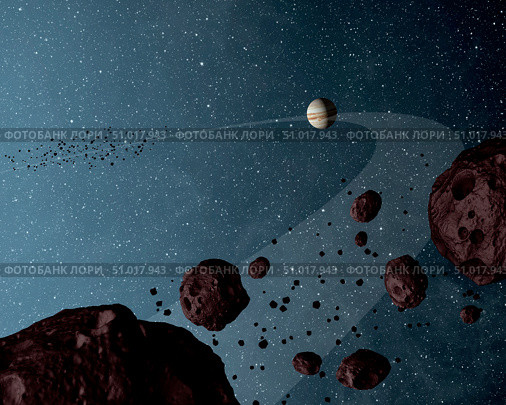 Artist's concept of Jovian Trojans asteroids. Стоковое фото, фотограф Stocktrek Images, Inc. / ТАСС / Фотобанк Лори