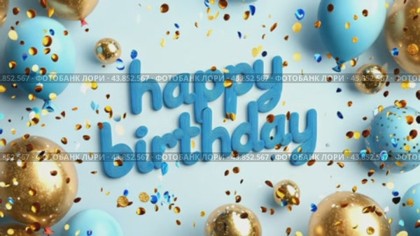 Atmospheric animated background with blue and gold balls and Happy Birthday lettering. Стоковое AI-видео, аниматор Юрий Поздников / Фотобанк Лори