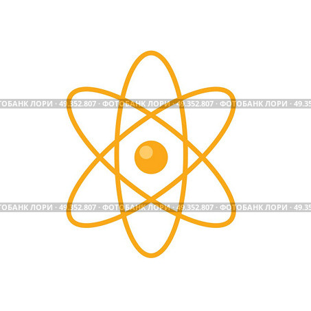 Atom core with electrons orbits vector in flat style design. Nuclear power.  Illustration for scientific and educational concepts. Quantum physics. Microscopic particle. Isolated on white background. Atom Vector Illustration in Flat Style Design. Atom Vector Illustration in Flat Style Design. Стоковая иллюстрация, агентство Ingram Publishing / Фотобанк Лори