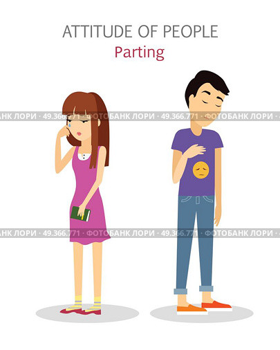 Attitude of People. Parting. Couple Split up.. Attitude of people. Parting. Couple split up. Break of relationships. Melancholic temperament. Crying, human. Depressed sad pessimistic teenagers. Disappointing emotional state. Vector illustration. Стоковая иллюстрация, агентство Ingram Publishing / Фотобанк Лори