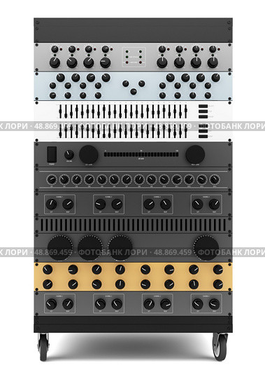audio effects processors in a rack isolated on white background. Стоковое фото, агентство Ingram Publishing / Фотобанк Лори