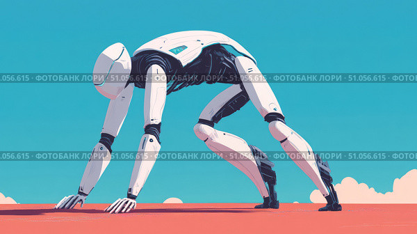 automation stretching robot ai generated. Стоковое AI-изображение, AI-художник Vectorwin / Фотобанк Лори