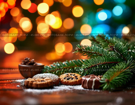 Autumn cookies with apple and nut pieces. New Year's dessert. Стоковое AI-изображение, AI-художник Сергей Елизарьев / Фотобанк Лори