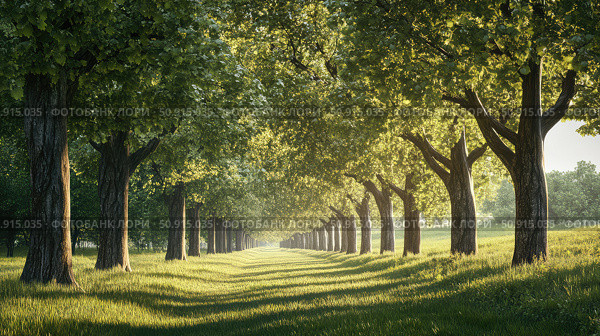 avenue line of trees ai generated. Стоковое AI-изображение, AI-художник Vectorwin / Фотобанк Лори