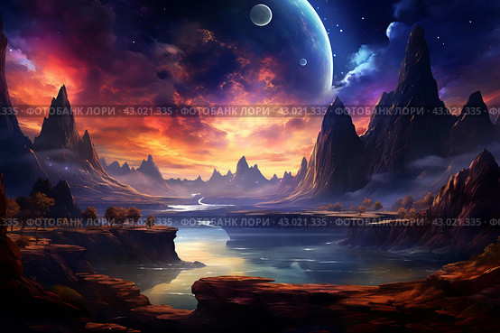 Awe-inspiring Stellar scenery planet. Generate Ai. Стоковое AI-изображение, AI-художник Иван Рябоконь / Фотобанк Лори
