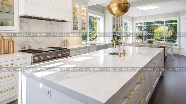 backsplash white granite kitchen ai generated. Стоковое AI-изображение, AI-художник Vectorwin / Фотобанк Лори