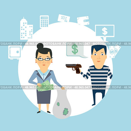bank robbery  illustration. Flat modern style vector design . Стоковая иллюстрация, агентство Ingram Publishing / Фотобанк Лори