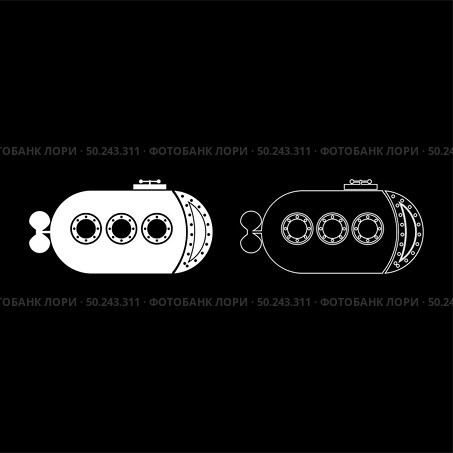 Bathyscaphe Underwater boat ship Submarine icon outline set white color vector illustration flat style simple image. Стоковая иллюстрация, агентство Ingram Publishing / Фотобанк Лори