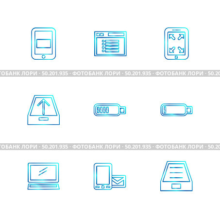battery , wifi , network , infrared , signals , web , user interface , usb , battery cells , mobile , uploading , downloading , internet , icon, vector, design,  flat,  collection, style, creative,  icons. Стоковая иллюстрация, агентство Ingram Publishing / Фотобанк Лори