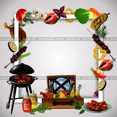 BBQ Realistic Frame. Стоковая иллюстрация, агентство Ingram Publishing / Фотобанк Лори