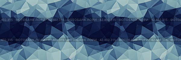 Beautiful abstract panoramic background. Mosaic ornament made of polygons in shades of blue. Wide texture background with seamless pattern. Great for design and header. Generative AI. Стоковое AI-изображение, AI-художник Андрей Степанов / Фотобанк Лори