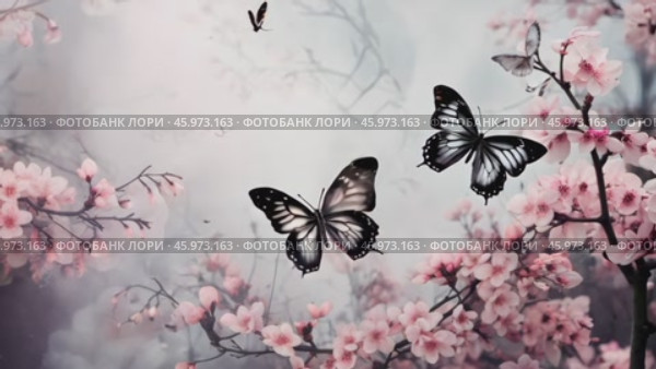 Beautiful bright summer spring background for bloggers or advertising with flying butterflies and fragrant flowers. Стоковое AI-видео, аниматор ALLA YURTAYEVA / Фотобанк Лори