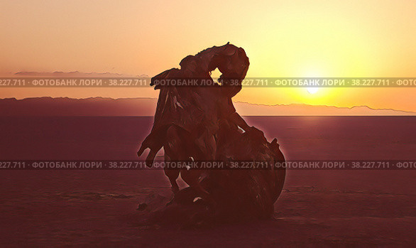 Beautiful gritty landscape of sahara desert. The sunrise at Chott El Jerid, large salt lake in southern Tunisia. Chott El Jerid is largest salt pan of Sahara. Стоковая иллюстрация, иллюстратор Aleksandr Golubev / Фотобанк Лори