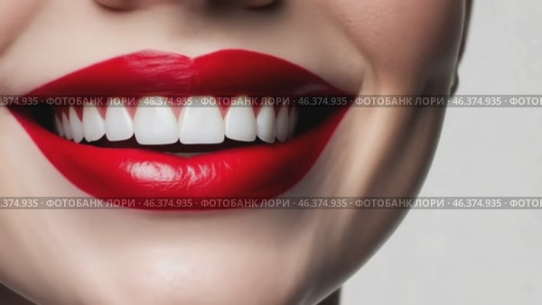 Beautiful Smile. Female smiling, perfect white teeth, close up. Healthy smiles. Perfect teeth of smiling young woman on a white background. Whitening. Dental clinic patient. Oral care, dentistry. Стоковое AI-видео, аниматор Марина Демидюк / Фотобанк Лори