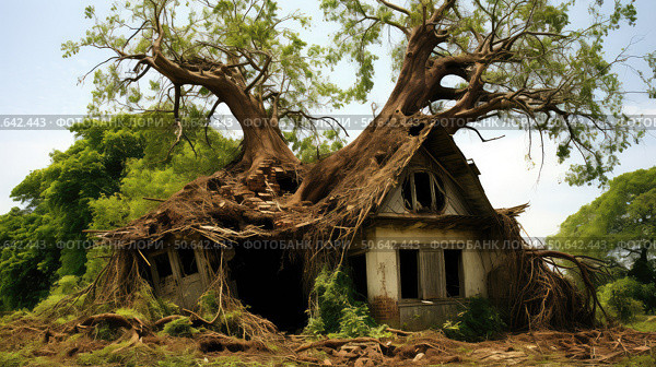 beautiful tree in roof ai generated. Стоковое AI-изображение, AI-художник Vectorwin / Фотобанк Лори