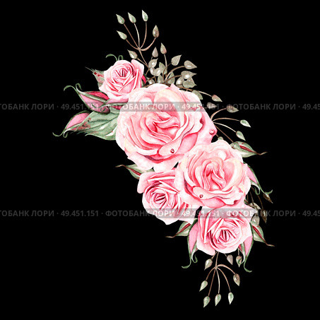 Beautiful  watercolor wedding bouquet with pink roses and eucalyptus. Illustration. Beautiful  watercolor wedding bouquet with pink roses and eucalyptus. . Стоковое фото, агентство Ingram Publishing / Фотобанк Лори