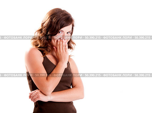 Beautiful young girl whispering, isolated on white. Стоковое фото, агентство Ingram Publishing / Фотобанк Лори