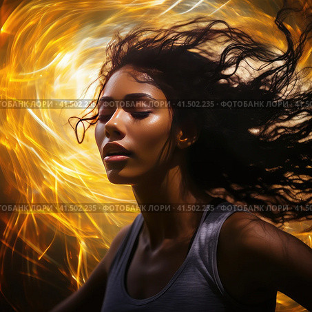 Beautiful young woman doing sports. Стоковое AI-изображение, AI-художник Кирилл Черезов / Фотобанк Лори