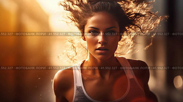 Beautiful young woman doing sports. Стоковое AI-изображение, AI-художник Кирилл Черезов / Фотобанк Лори