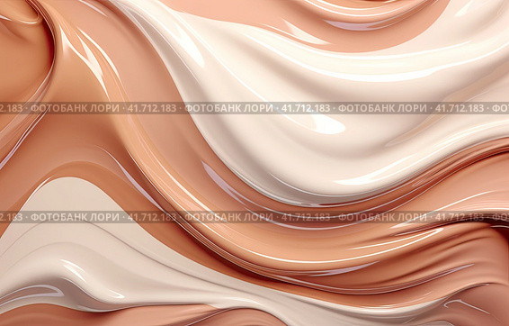 Beige and white face cream poured on the surface in an abstract pattern. Shooting from above. Generated by AI. Стоковое AI-изображение, AI-художник Ярославский Максим / Фотобанк Лори