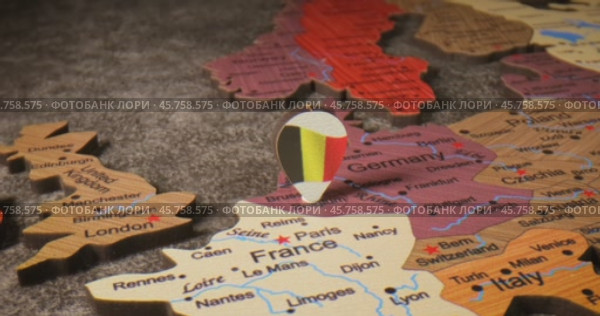 Belgium- Travel concept pushpin on the world map. The location point on the map points to Brussels the capital of the Belgium. Стоковое видео, видеограф Андрей Армягов / Фотобанк Лори