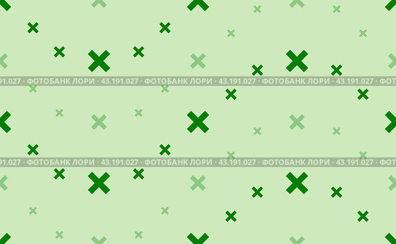 Бесшовный узор из больших и маленьких зеленых символов умножения. Элементы расположены волнообразно. Иллюстрация на светло-зеленом фоне. Стоковая иллюстрация, иллюстратор Карпенко Алексей / Фотобанк Лори