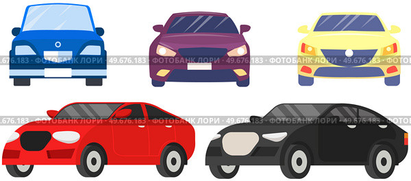 Big automobile set, car sedan. Urban transport. Colorful passenger cars, wheeled vehicle side view. Machines collection with sedan minivan coupe cabriolet crossover cars isolated, automobiles models. Big automobile set, car sedan. Urban transport. Colorful passenger cars, wheeled vehicle side view. Стоковая иллюстрация, агентство Ingram Publishing / Фотобанк Лори