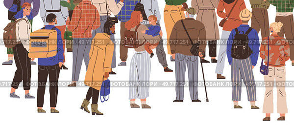 Big queue. Many multitude people. Vector illustration. The crowd queuing for movie premiere braved cold weather with excitement The queue snaked around block, capturing attention passersby People. Big queue. People waiting in long line exchanged stories and experiences The crowd people represented diverse mix ages. Стоковая иллюстрация, агентство Ingram Publishing / Фотобанк Лори