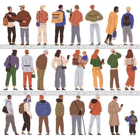 Big queue. Many multitude people. Vector illustration. The crowd people represented diverse mix ages and backgrounds The queue group chatted animatedly, forming new connections while waiting. Big queue. The crowd people extended down street, attracting attention from passersby The queue moved slowly, but crowd. Стоковая иллюстрация, агентство Ingram Publishing / Фотобанк Лори