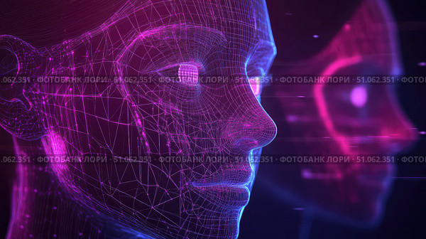 biometrics animating facial recognition scan ai generated. Стоковое AI-изображение, AI-художник Vectorwin / Фотобанк Лори