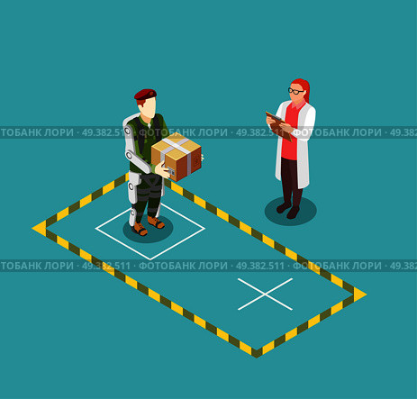 Bionics technology design concept demonstrating  functionality of robotic exoskeleton using patient lifting box  isometric vector illustration. Functionality Of Exoskeleton Vector Illustration. Стоковая иллюстрация, агентство Ingram Publishing / Фотобанк Лори