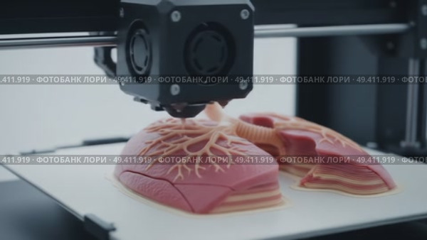 Биопринтинг — печать человеческих органов на 3D-принтере. Стоковое AI-видео, аниматор Денис Костров / Фотобанк Лори
