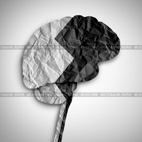 Bipolar brain disorder as a psychological illness concept as a thinking human organ divided in black and white as a medical symbol for psychiatric imbalance in a 3D illustration style. Стоковое фото, агентство Ingram Publishing / Фотобанк Лори