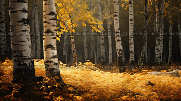 birch gold foliage ai generated. Стоковое AI-изображение, AI-художник Vectorwin / Фотобанк Лори